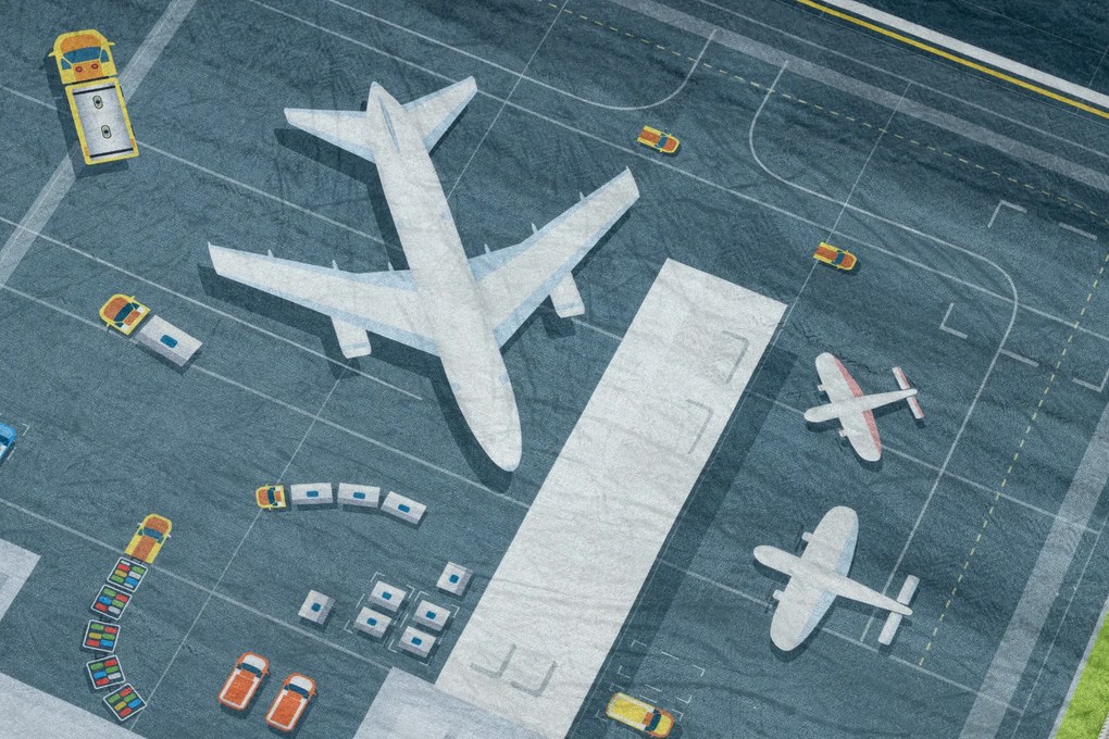 BAMBINO 46990 covor lavabil Aeroport, avioane pentru copii anti-alunecare - verde / gri