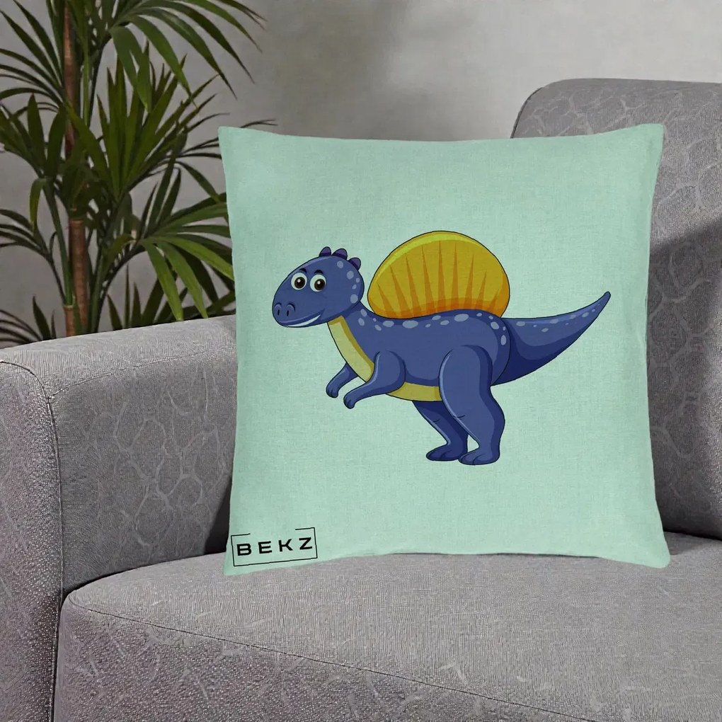 Perna Decorativa Spinozaur Kawaii, 40x40 cm, Verde Menta, Husa Detasabila, Perna Inclusa, BEKZ®