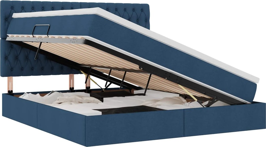 vidaXL Pat cu saltea și LED cu saltea albastru 160 x 200 cm Poliester