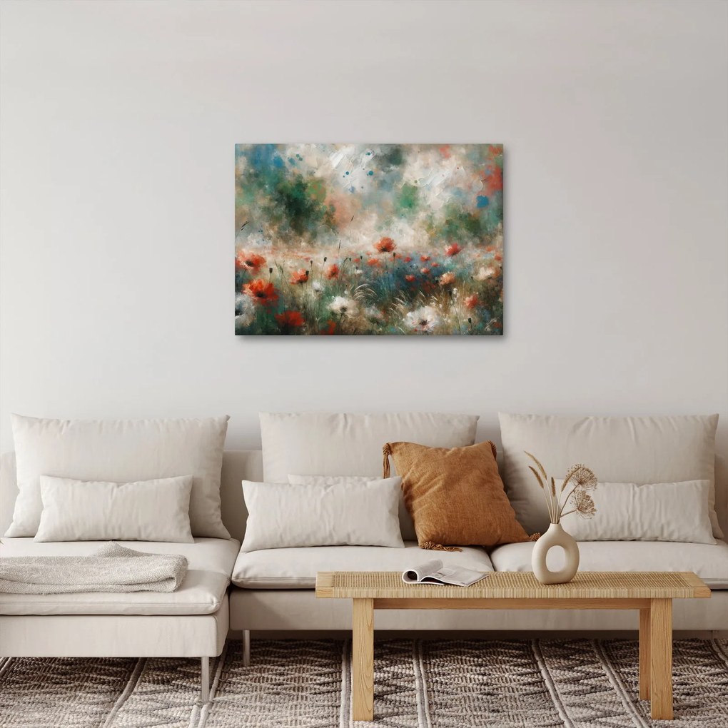 Tablou – Abstracție de câmp cu maci (70x50 cm)