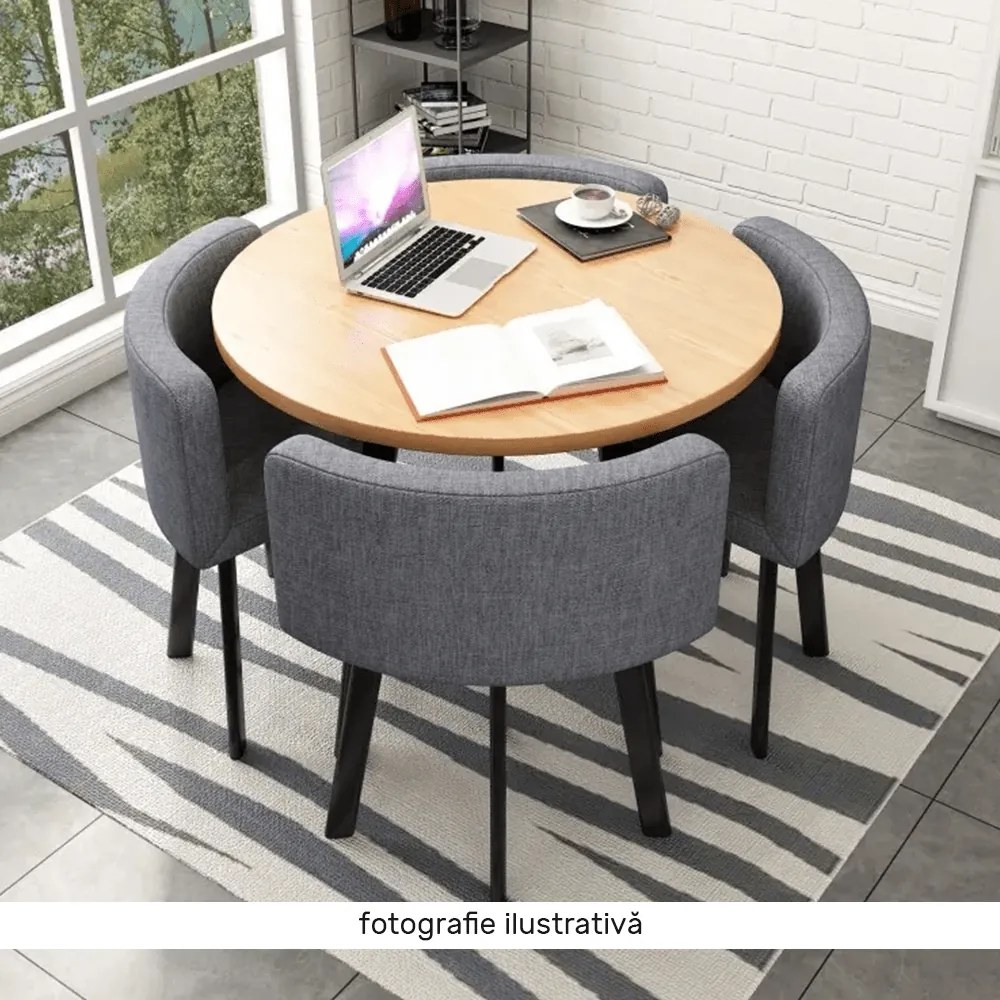 Set de mobilier dining 1+4, alb negru, BEVAN NEW