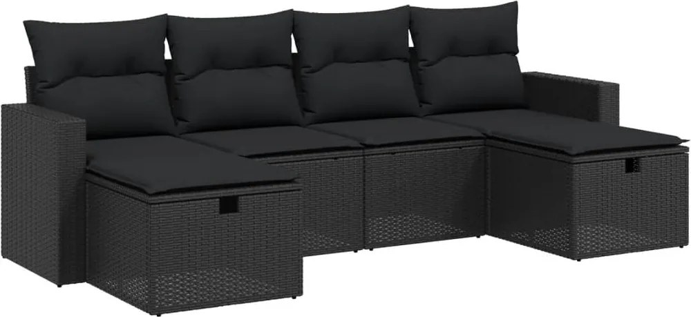 vidaXL Set mobilier de grădină cu perne, 6 piese, negru, poliratan