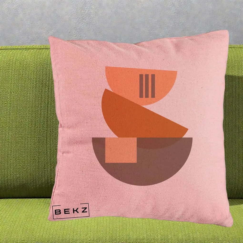 Perna Decorativa Geometric Bauhaus Boluri Portocaliu, 40x40 cm, Roz, Husa Detasabila, Perna Inclusa, BEKZ®