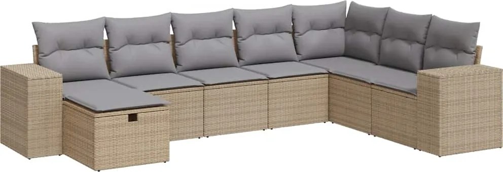 vidaXL Set canapele de grădină, 8 piese, cu perne, bej, poliratan