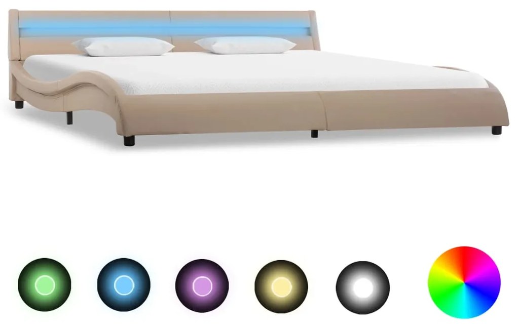 285701 vidaXL Cadru pat cu LED, cappuccino, 180x200 cm, piele ecologică