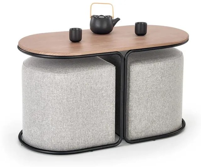Set masuta cafea si 2 tabureti Pampa nuc/gri
