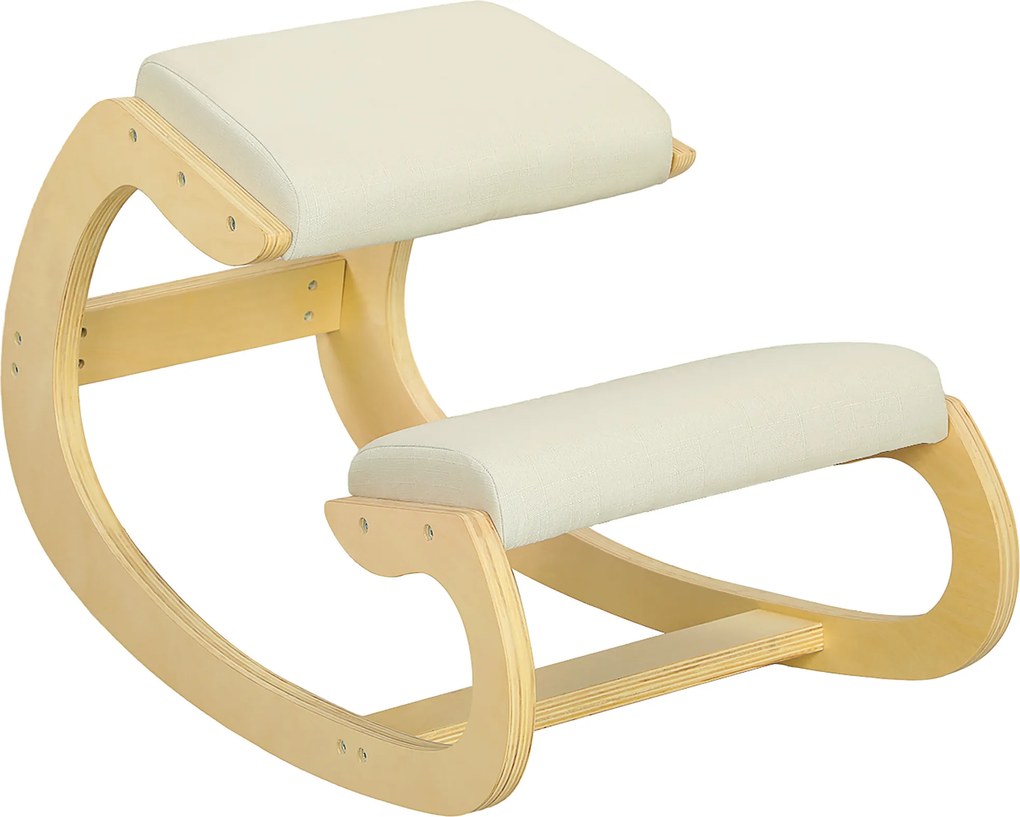 HOMCOM Scaun Ergonomic Postural din Material Textil, Scaun pentru Genunchi cu Mișcare de Legănare, 55x85x55 cm, Alb Crem | Aosom Romania