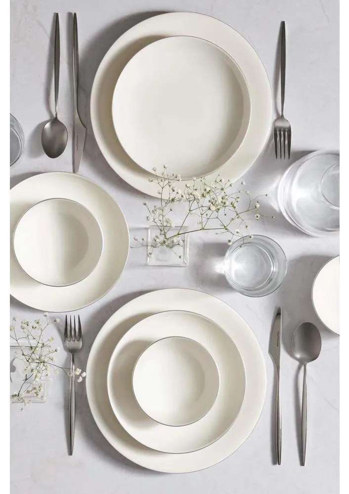 Set de masă 18 piese, porțelan, alb/argintiu