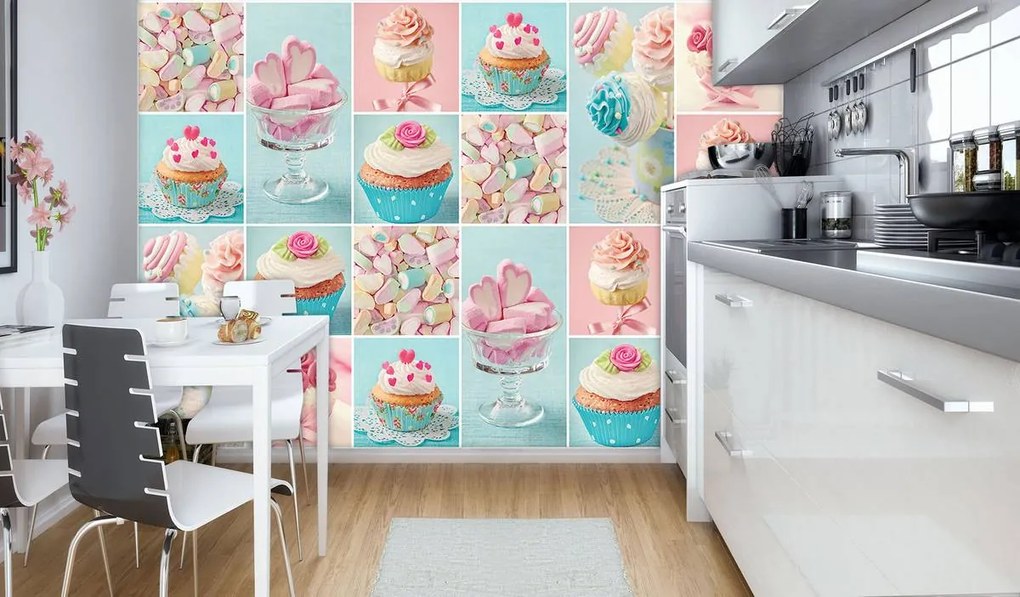 Fototapet - Prăjitură colorată și marshmallows (254x184 cm)