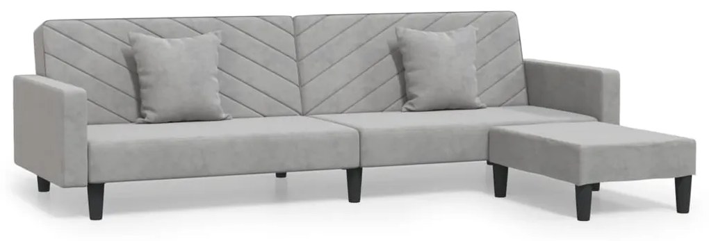 3081843 vidaXL Canapea pat cu 2 perne&taburet, 2 locuri, gri deschis, catifea
