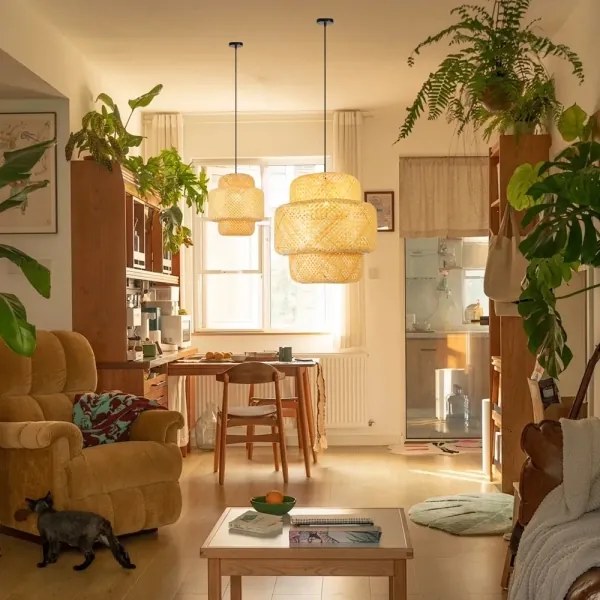 Lustră pe cablu Immax 08267L HILO 1xE27/40W/230V d. 38 cm bambus