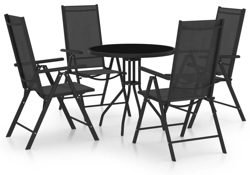 vidaXL Set mobilier de exterior, 5 piese, negru, aluminiu și textilenă