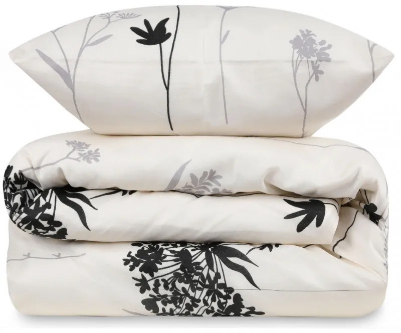 Set dormitor Eponj Home 143EPJ1451, 65% bumbac, 35% poliester, 4 bucăți, Husă 200x220 cm, Cearșaf 220x240 cm, față de pernă 50x70 cm, Bej/gri