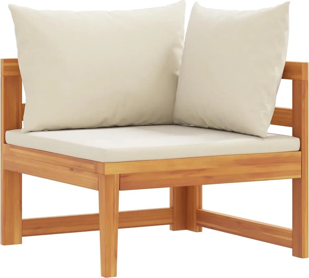vidaXL Canapea de colț cu perne alb crem, lemn masiv de acacia