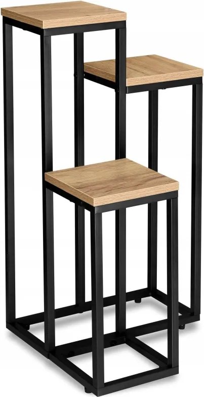 Suport pentru flori LORAN cu 3 rafturi, decor stejar/negru