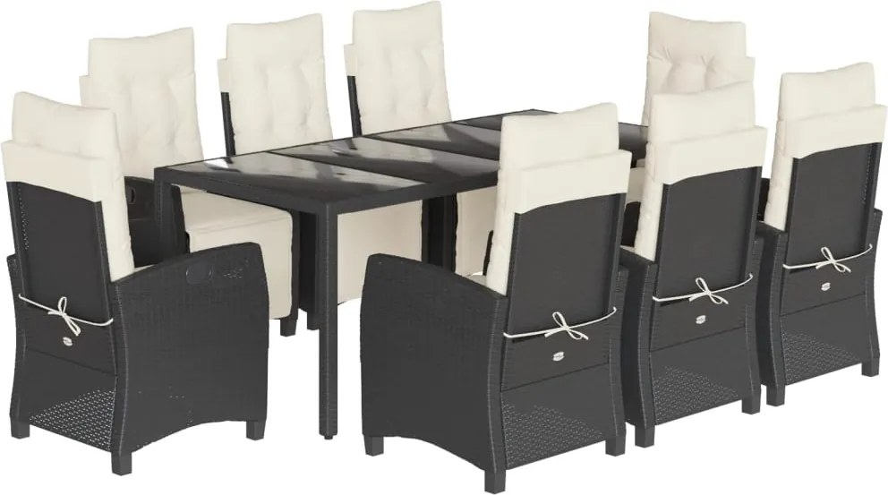 vidaXL Set mobilier de grădină cu perne, 9 piese, negru, poliratan