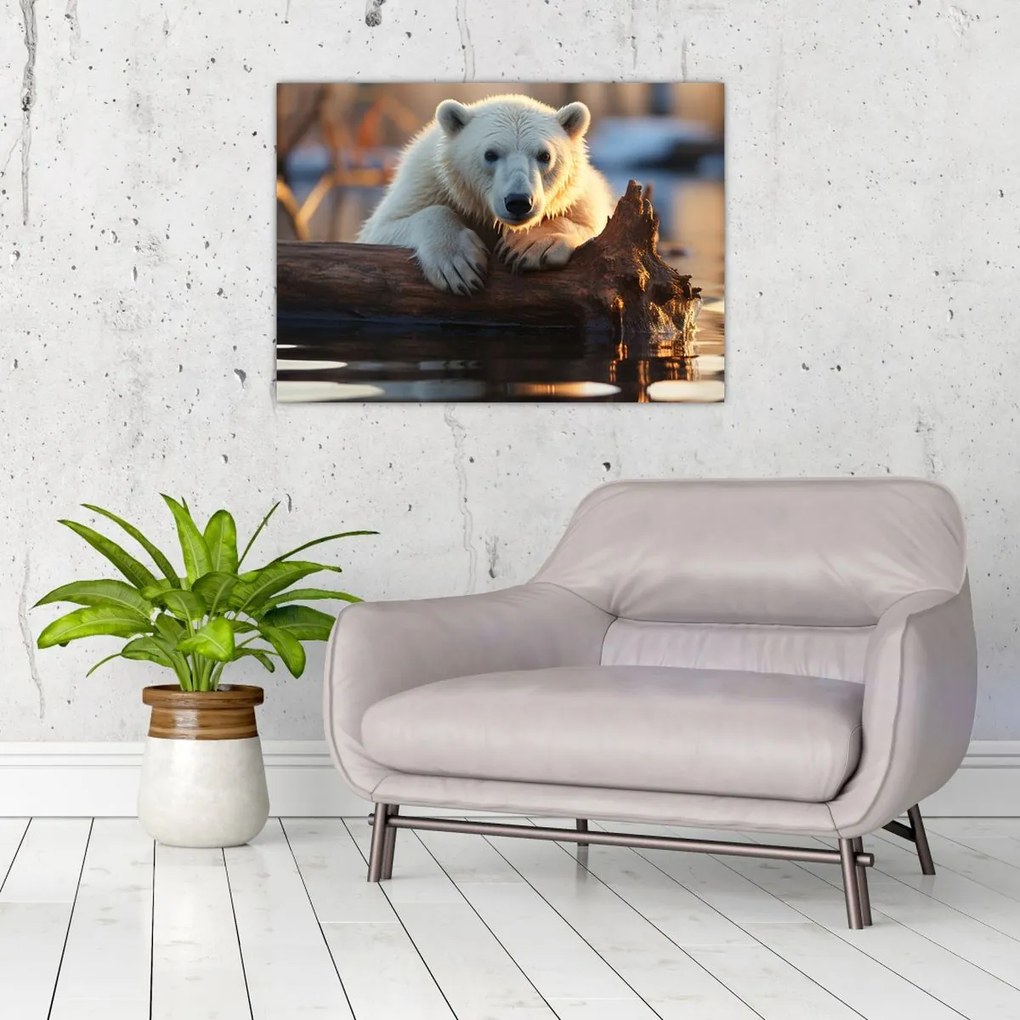 Tablou pe sticlă - Ursul polar (70x50 cm)