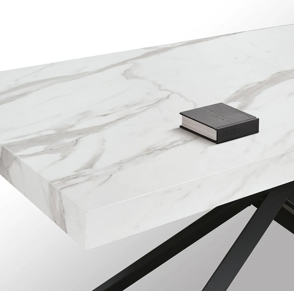 MASA TIFANY BLAT ALB MARMORAT - 160 cm / 90 cm / h 77 - Pal - EFECT MARMURA - Extensibila - ALB - Metal