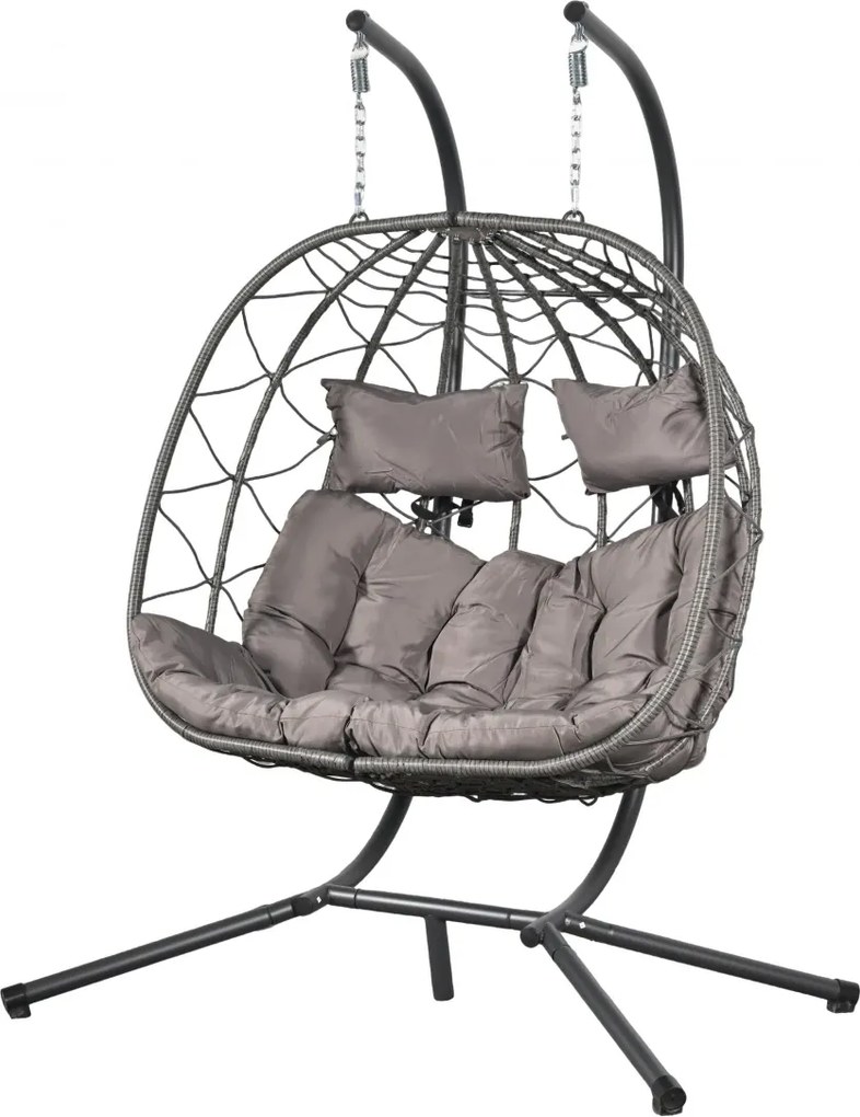 Fotoliu leagan dublu suspendat în formă de ou, balansoar cu perne detasabile, pentru interior, gazon, grădină, Gri