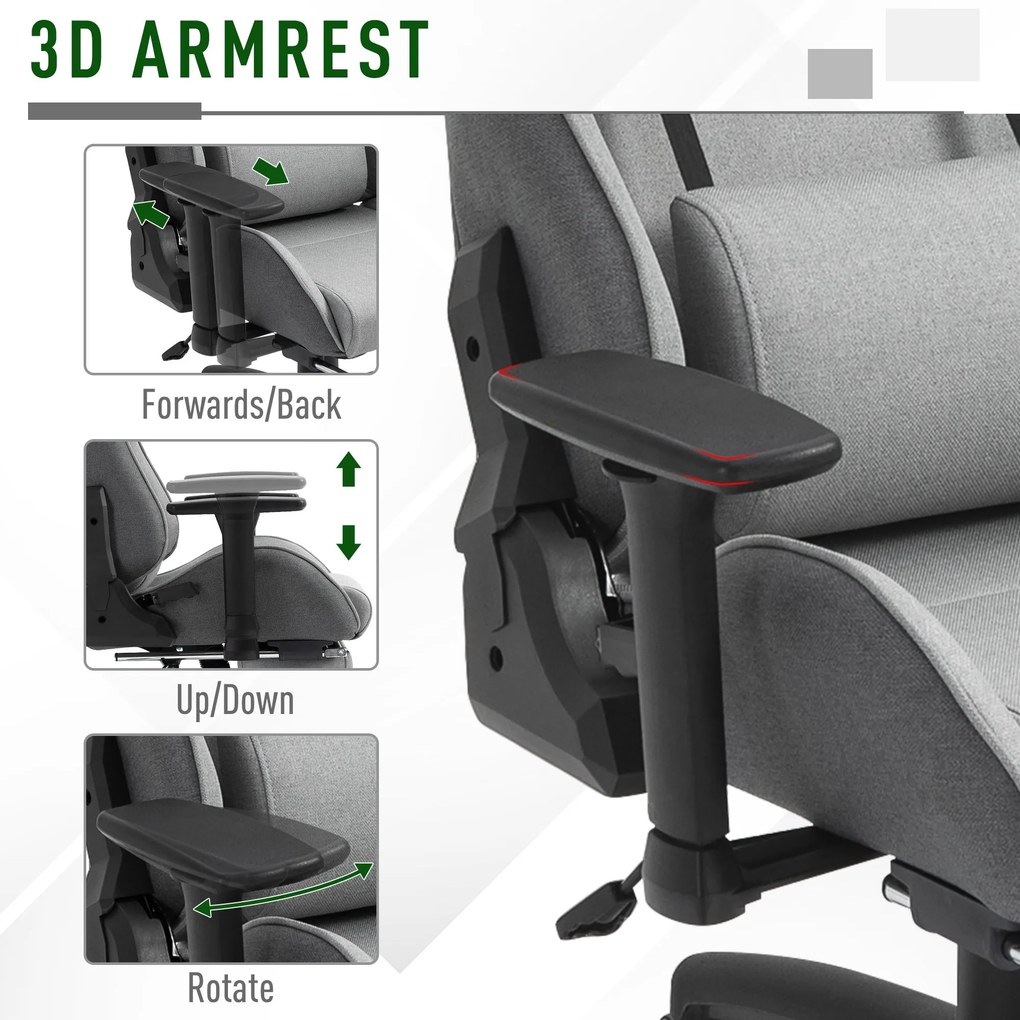 Vinsetto Fotoliu de birou, scaun de birou manager mare confort, suport pentru picioare, tetieră + perne lombare integrate, spătar reglabil, brațe reglabile, in gri | Aosom Romania