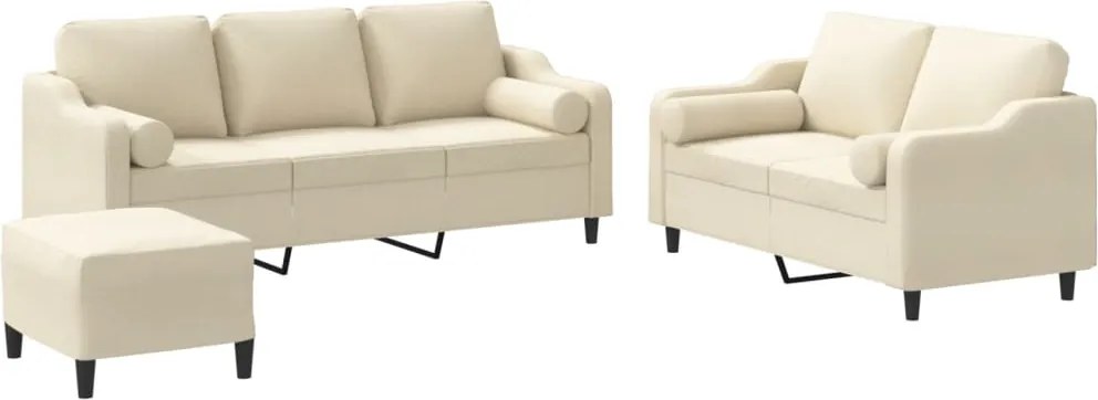 vidaXL Set de canapele cu perne, 3 piese, crem, textil