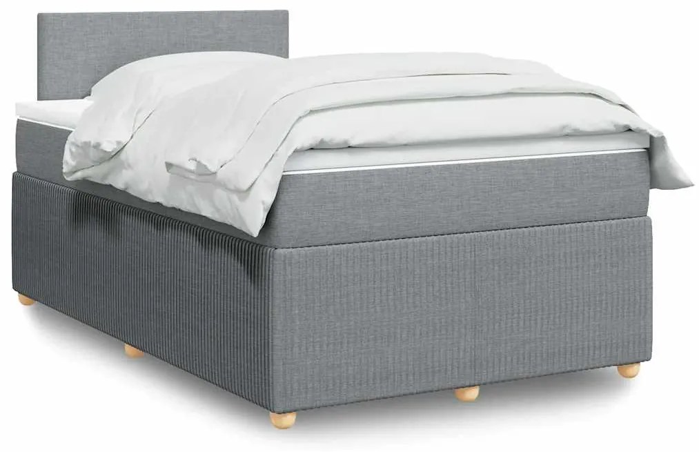 vidaXL Pat continental cu saltea, gri deschis, 120x200 cm, textil