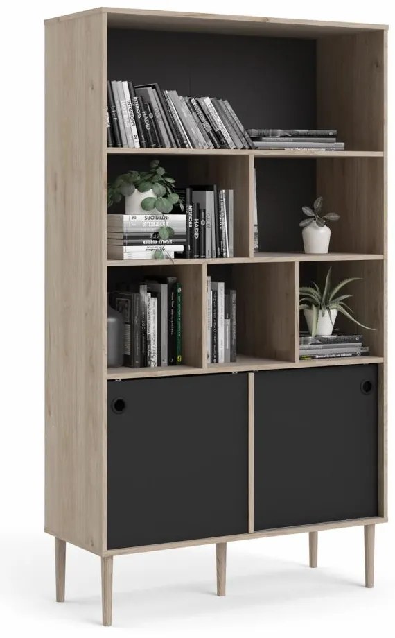 Biblioteca cu 2 usi glisante Culoare neagra, ELISEO