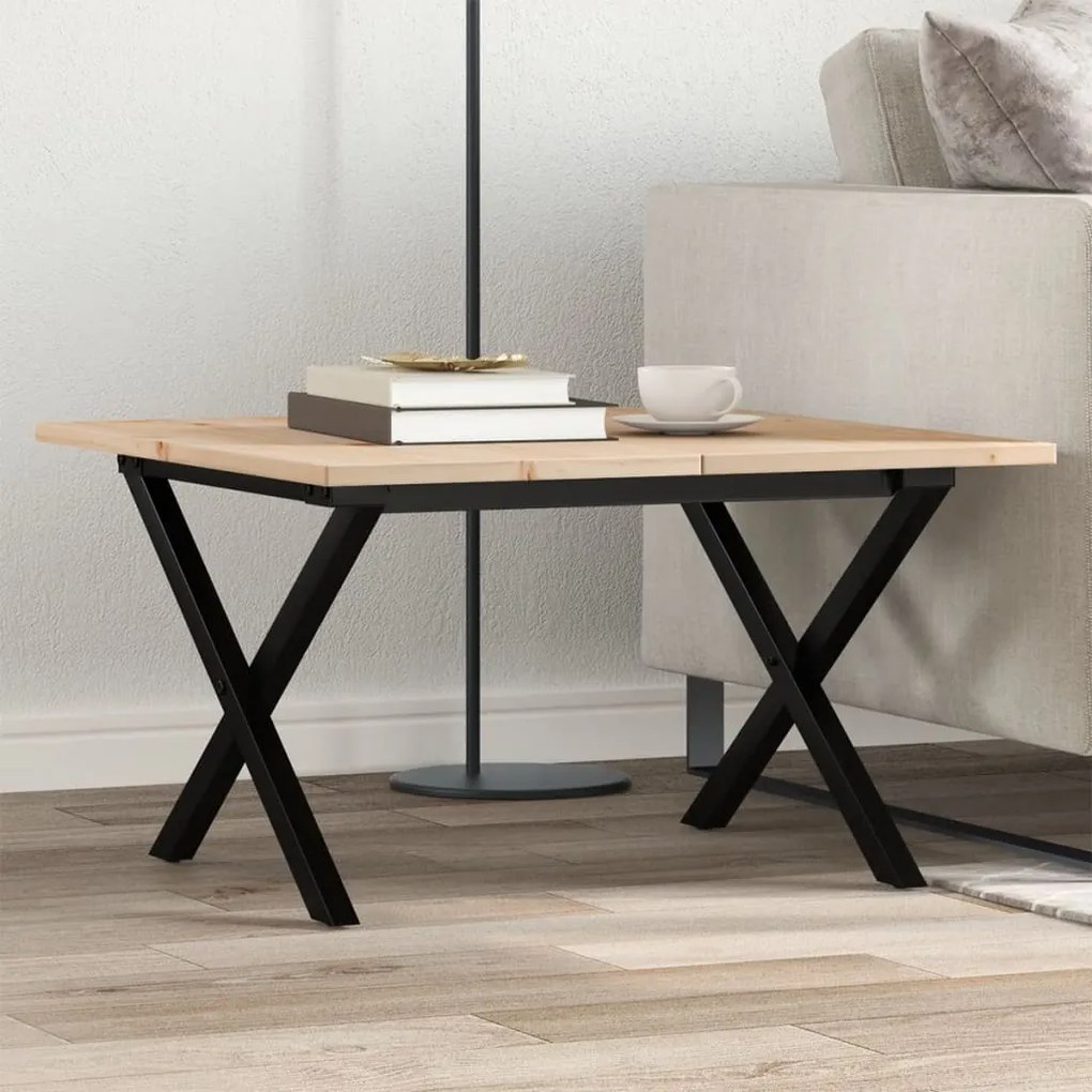 vidaXL Masă de cafea, cadru X, 60x60x40 cm, lemn masiv pin și Oţel