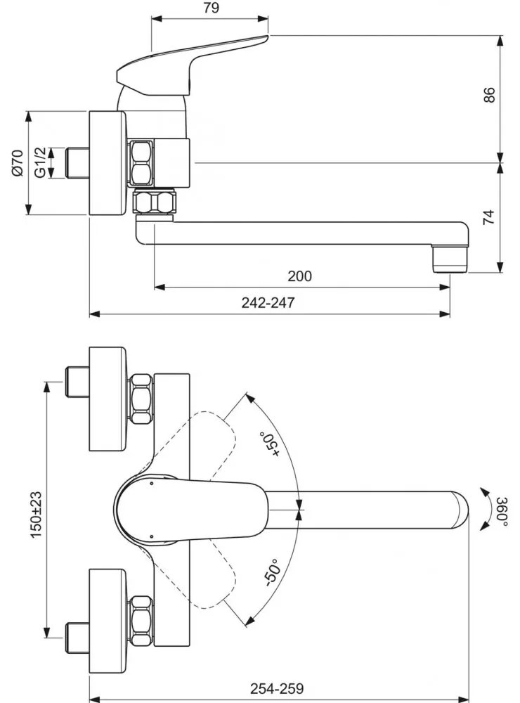 Baterie chiuveta, cu pipa rotativa 200 mm, crom