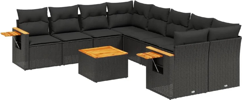 vidaXL Set mobilier de grădină cu perne, 9 piese, negru, poliratan