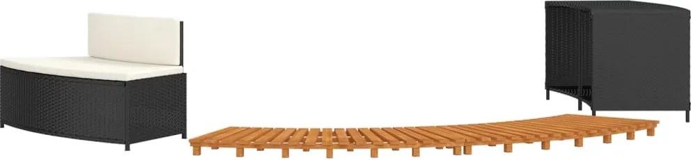 vidaXL Împrejmuire cadă cu hidromasaj, negru, poliratan / lemn acacia