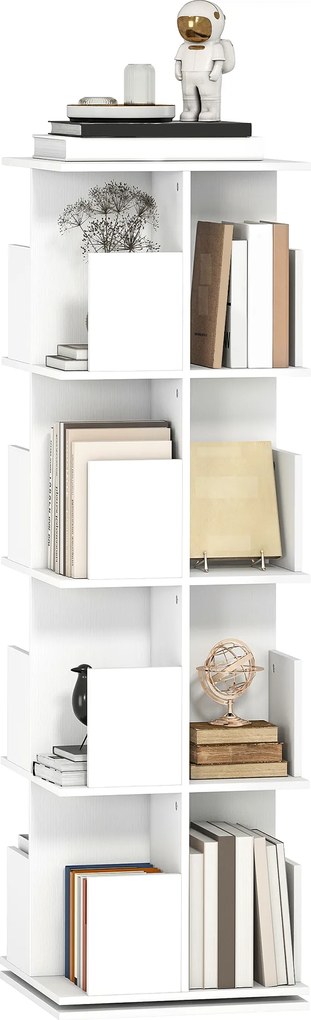 HOMCOM Bibliotecă rotativă cu 4 niveluri, 16 compartimente, acces ușor, pentru dormitor, living, birou, PAL, alb | Aosom Romania