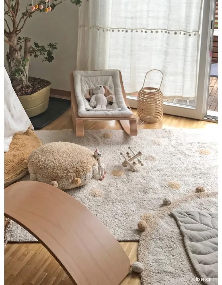 Covor pentru copii galben ocru/crem lavabil/țesut manual din bumbac 120x160 cm Hippy Dots Honey – Lorena Canals