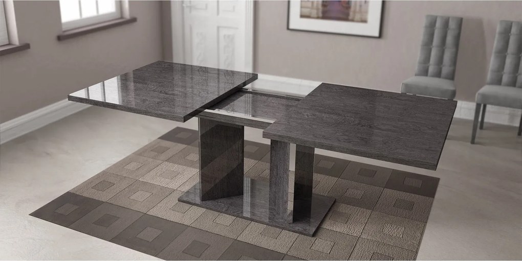 Set lemn masiv masă și scaune Sarah Grey - 8 scaune, 250 × 115 × 76 cm