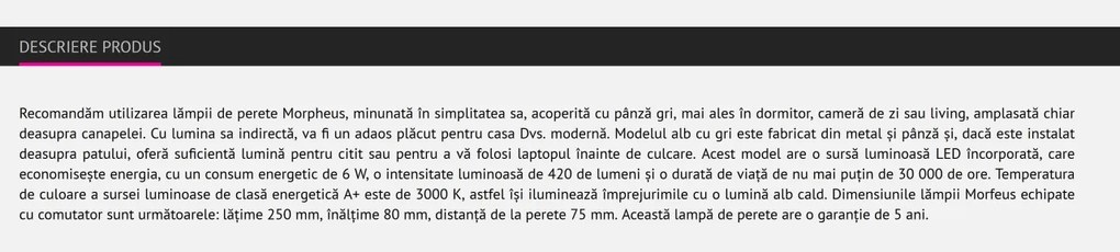Aplica perete LED design modern Morpheus gri 5685 RX