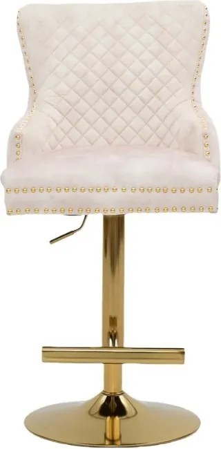 Set de 2 scaune de Bar Stil Baroc, Catifea, Bej, Metal, Auriu, Castle