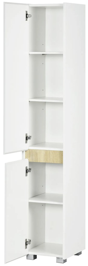 kleankin Columna de Baño Armario Alto Auxiliar cu Rafturi Ajustabile pentru Dus Îngrijire Dormitor 30x33x165 cm Alb | Aosom Romania