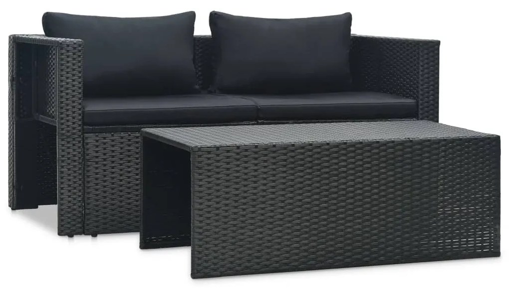 47809 vidaXL Set mobilier de grădină cu perne, 6 piese, negru, poliratan