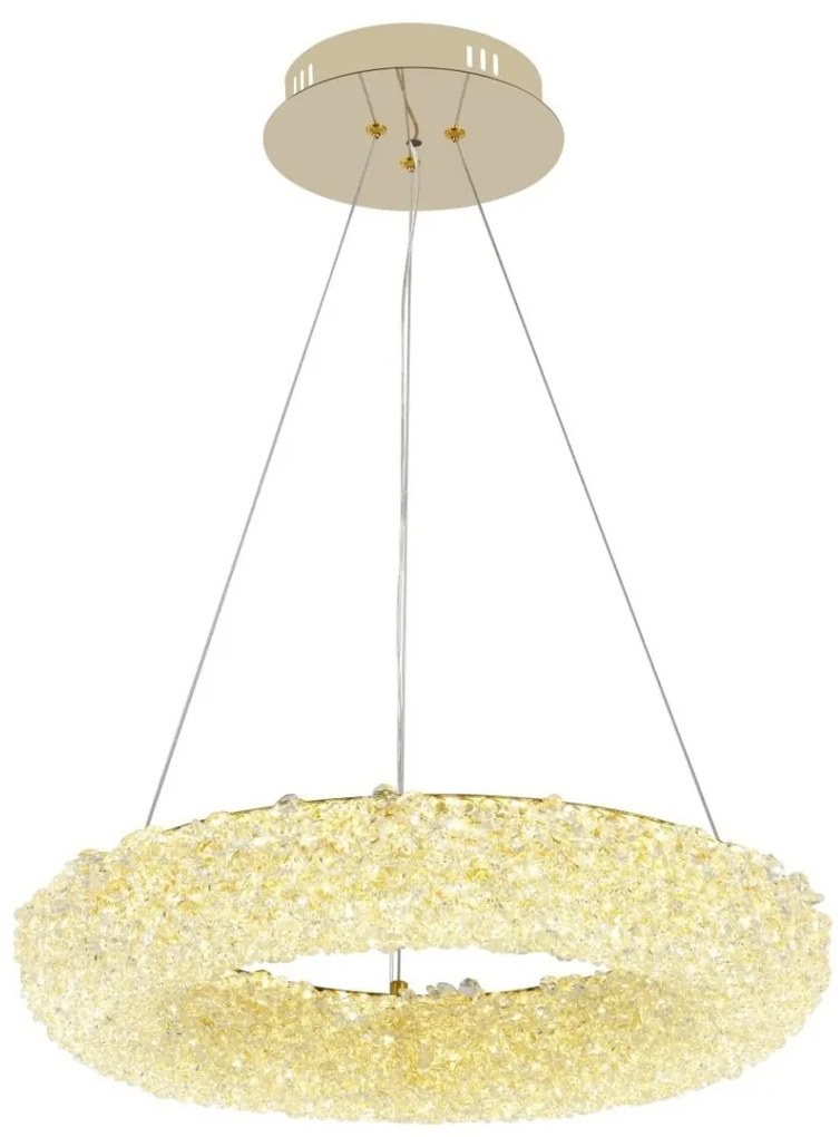 Lustră LED Suspendată cu Telecomandă – Ø60 cm, 3 Tipuri de Lumină, Intensitate Reglabilă, Design Auriu
