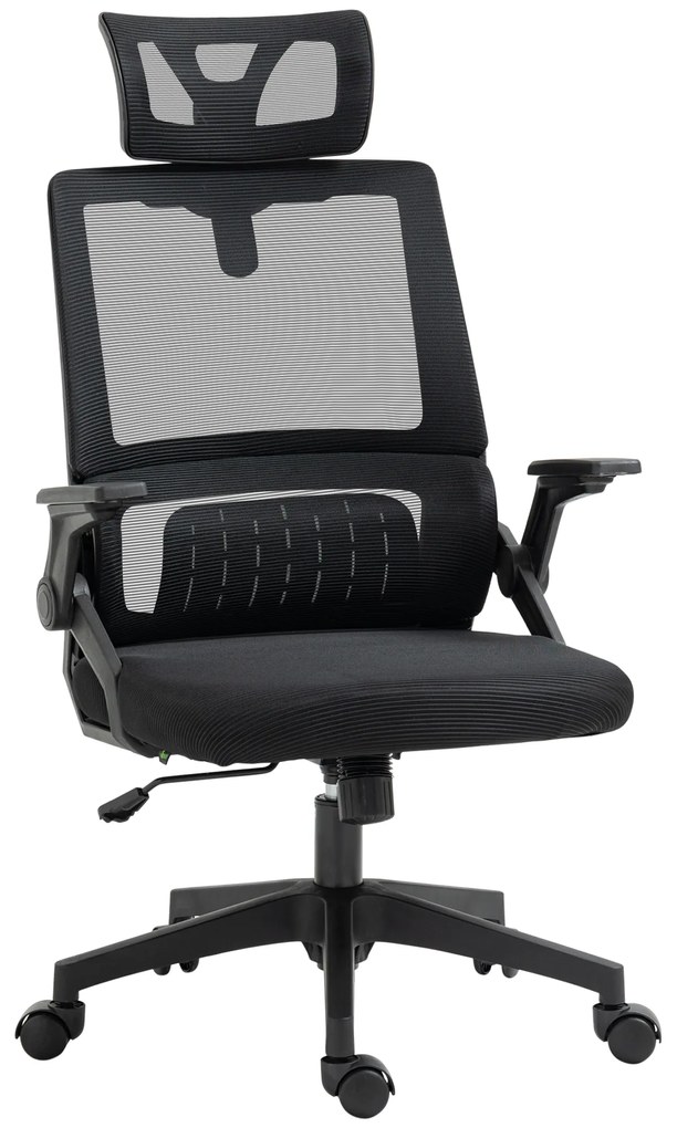 Vinsetto Fotoliu de birou reglabil cu husa din plasa poliester, spatar ergonomic inclinabil pivotant Negru | Aosom Romania