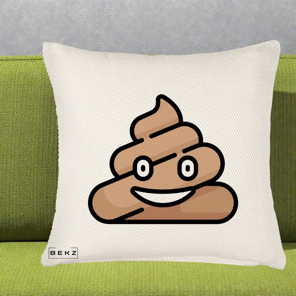 Perna Decorativa Emoji Poop Funny, 40x40 cm, Crem Reliefat, Husa Detasabila, Perna Inclusa, BEKZ®