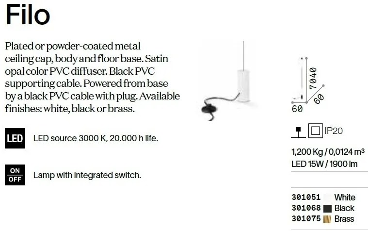 Lampa LED suspendata tip lampadar minimalist Filo pt negru