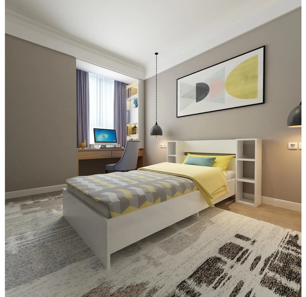 Pat de o persoană 90 cm Kemedo (alb) (cu somieră). Promo -20%. 1094826