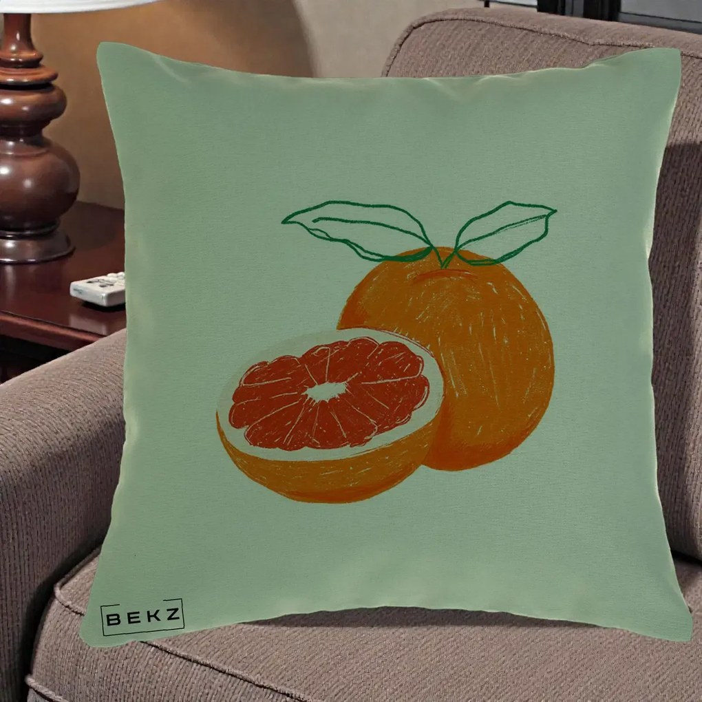 Perna Decorativa Grepfrut Citrus, 40x40 cm, Verde, Husa Detasabila, Perna Inclusa, BEKZ®