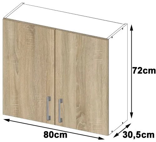 Dulap superior de bucătărie Lula W80 H720 (alb + stejar sonoma). 1068933