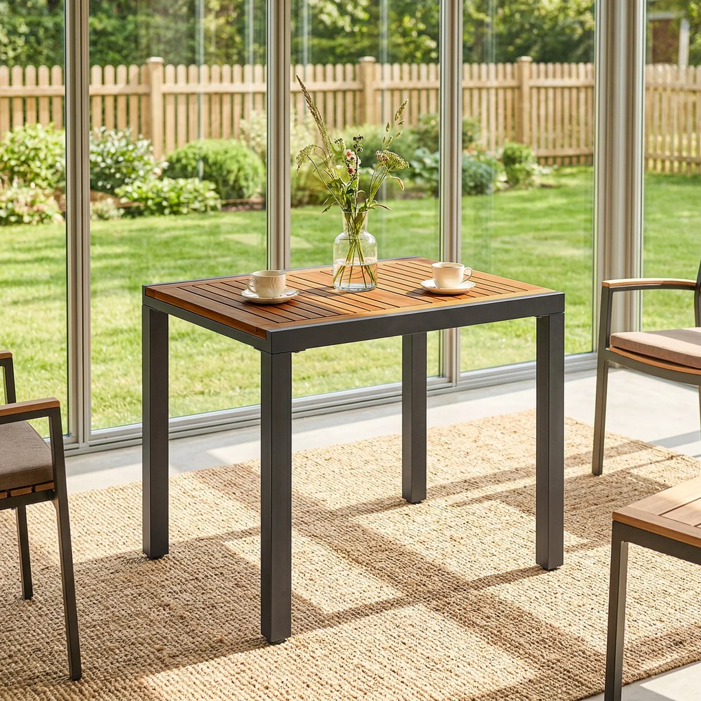 Outsunny Masă de Grădină Extensibilă 120/80x70 cm Cadru din Oțel și Blat din Lemn de Acacia pentru 4-6 Persoane Natural | Aosom Romania