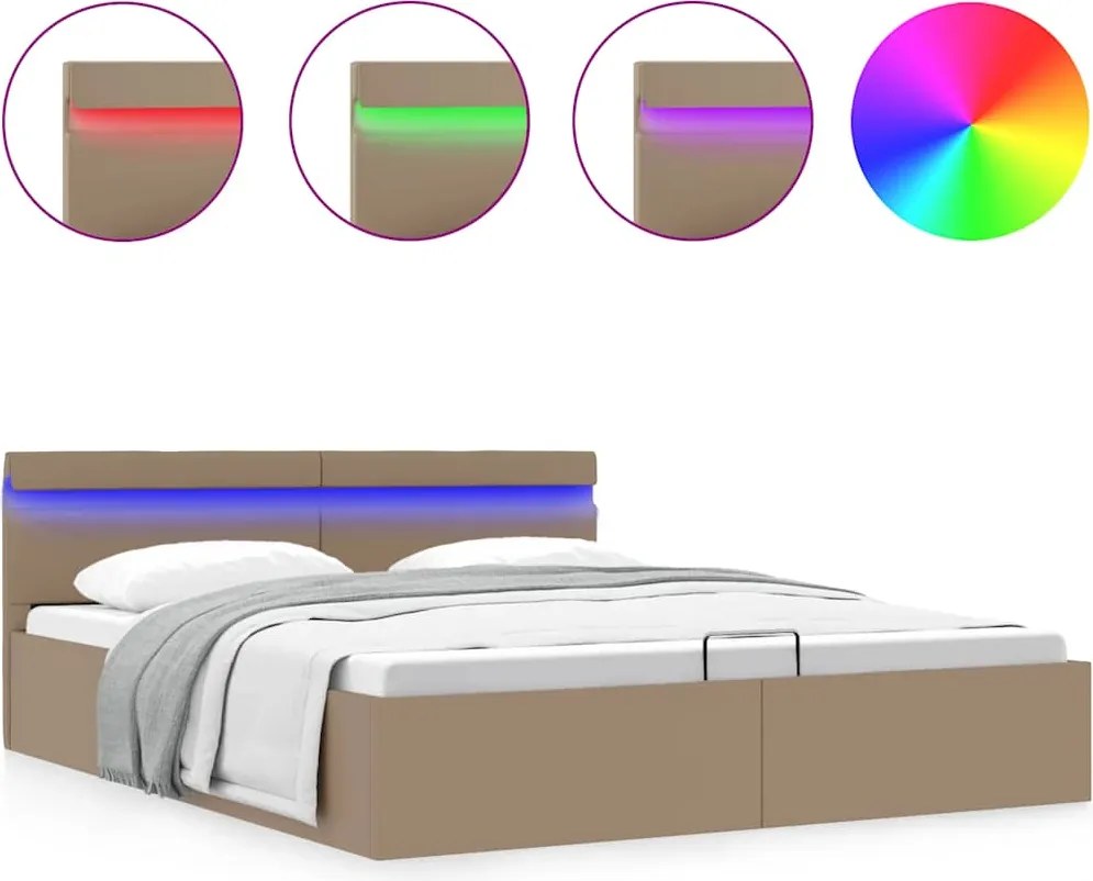 vidaXL Cadru pat hidraulic cu LED cappuccino 180x200cm piele ecologică