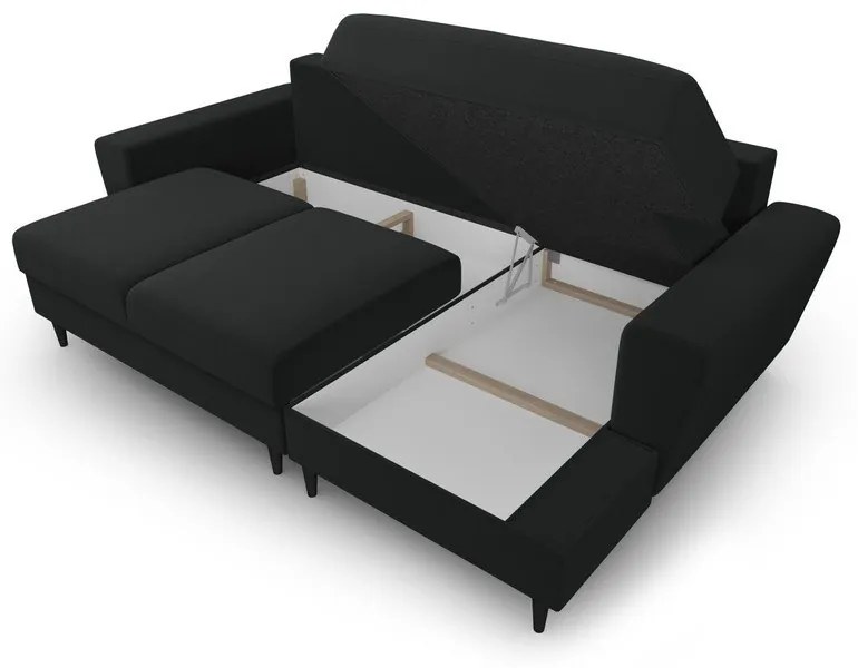 Colțar negru extensibil, cu spațiu de depozitare cu tapițerie din catifea (cu colț pe partea dreaptă, cu șezlong) Kyoto – Cosmopolitan Design