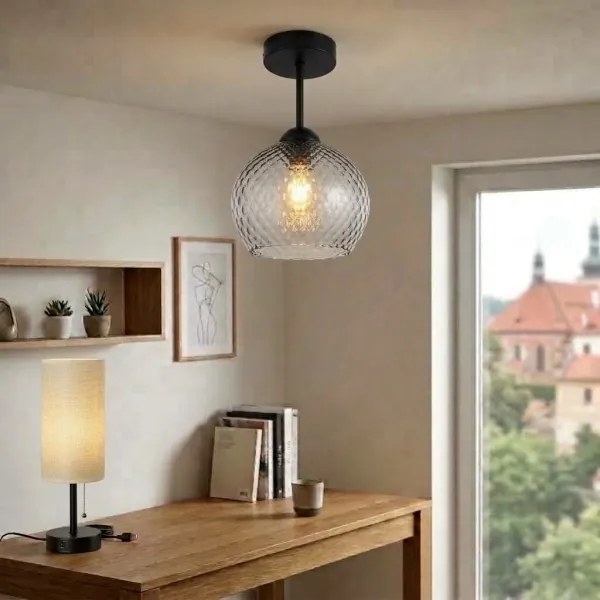 BRILAGI - lustru aplicat LED R GLASS 1xE27/60W/230V Ø 18 cm negru/gri fumuriu