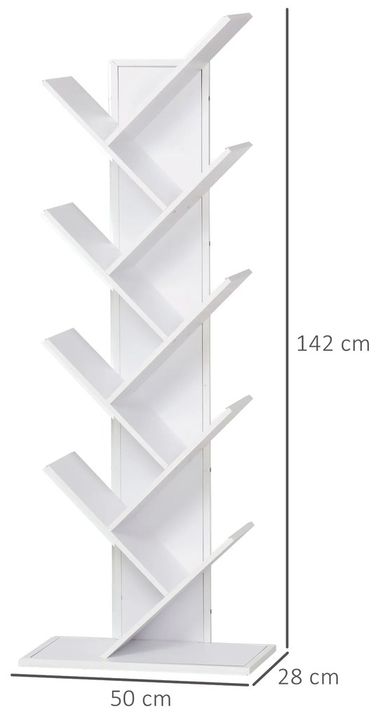 HomCom biblioteca in forma de copac, 50x28x142 cm, alba | AOSOM RO